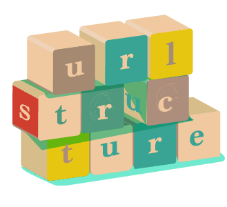 url structure - wooden toy building blocks in different colours stacked up with individual letters spelling out 'url structure'
