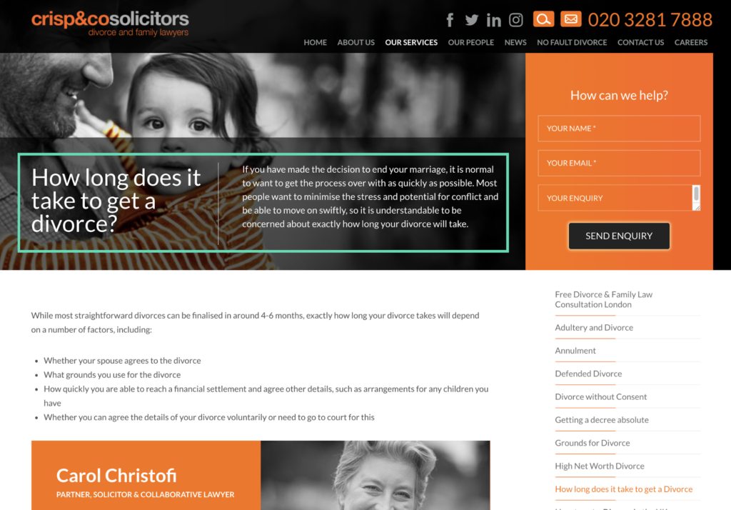 Crisp & Co website Divorce service page