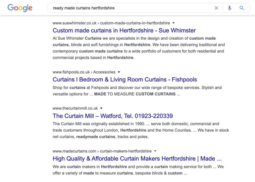Google Search Screenshot Ready made curtains hertfordshire