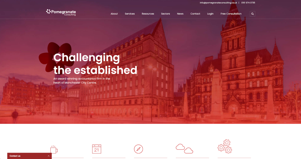Pomegranate Consulting homepage competitor analysis accountants manchester