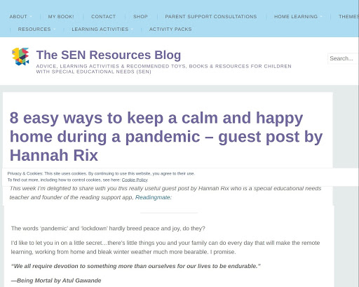 Screenshot of Readingmate being featured on The SEN Resources Blog